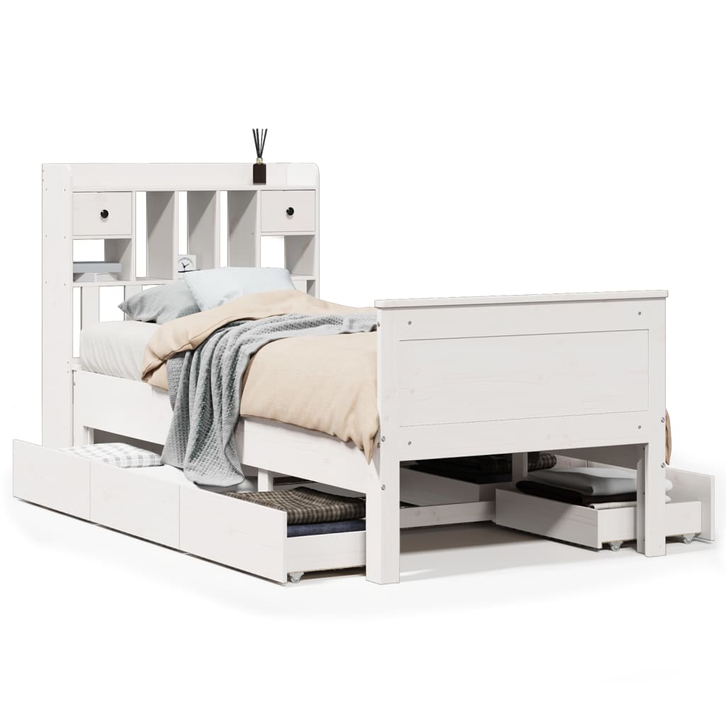 Lit bibliothèque sans matelas blanc 90x200cm bois de pin massif - XIOS