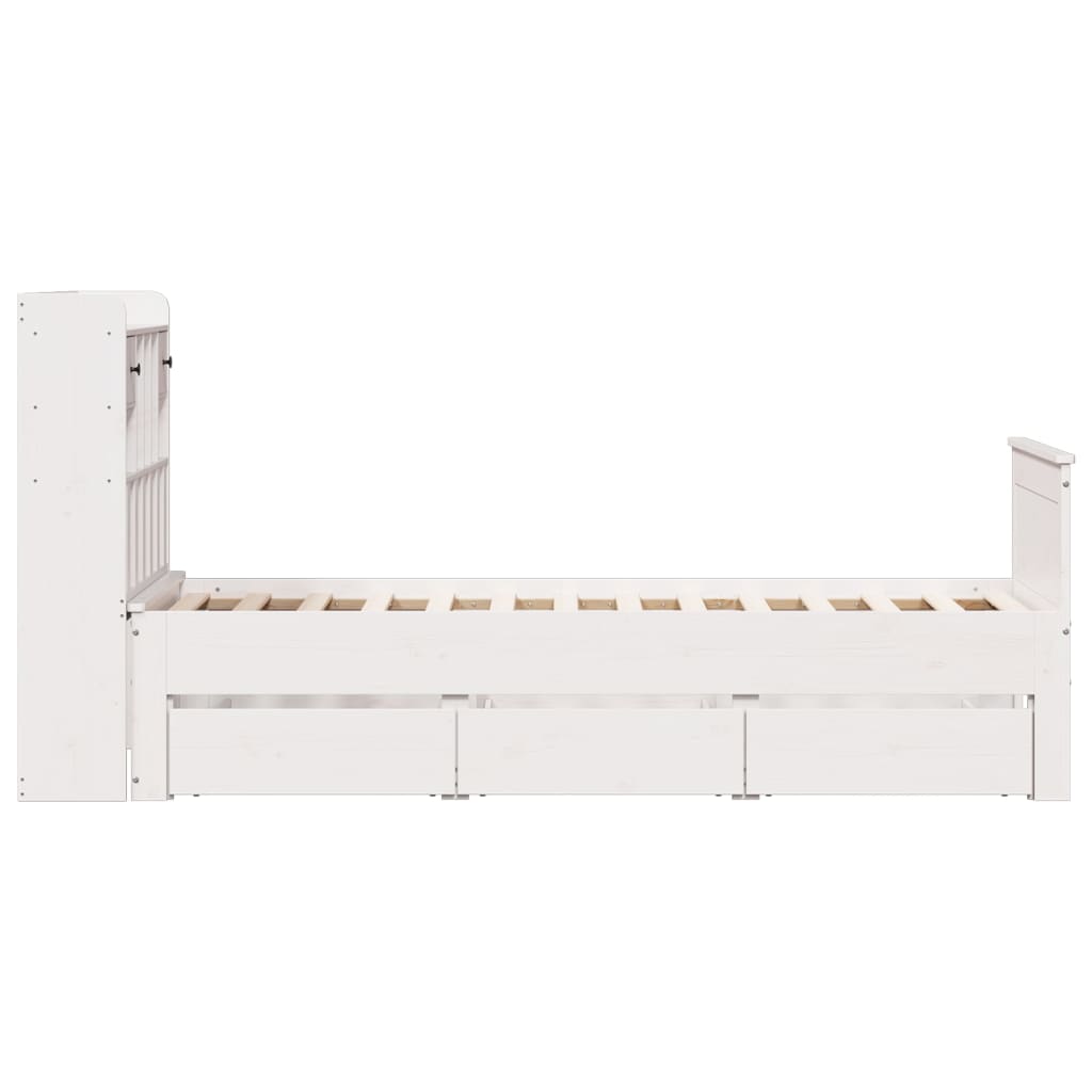 Lit bibliothèque sans matelas blanc 90x200cm bois de pin massif - XIOS