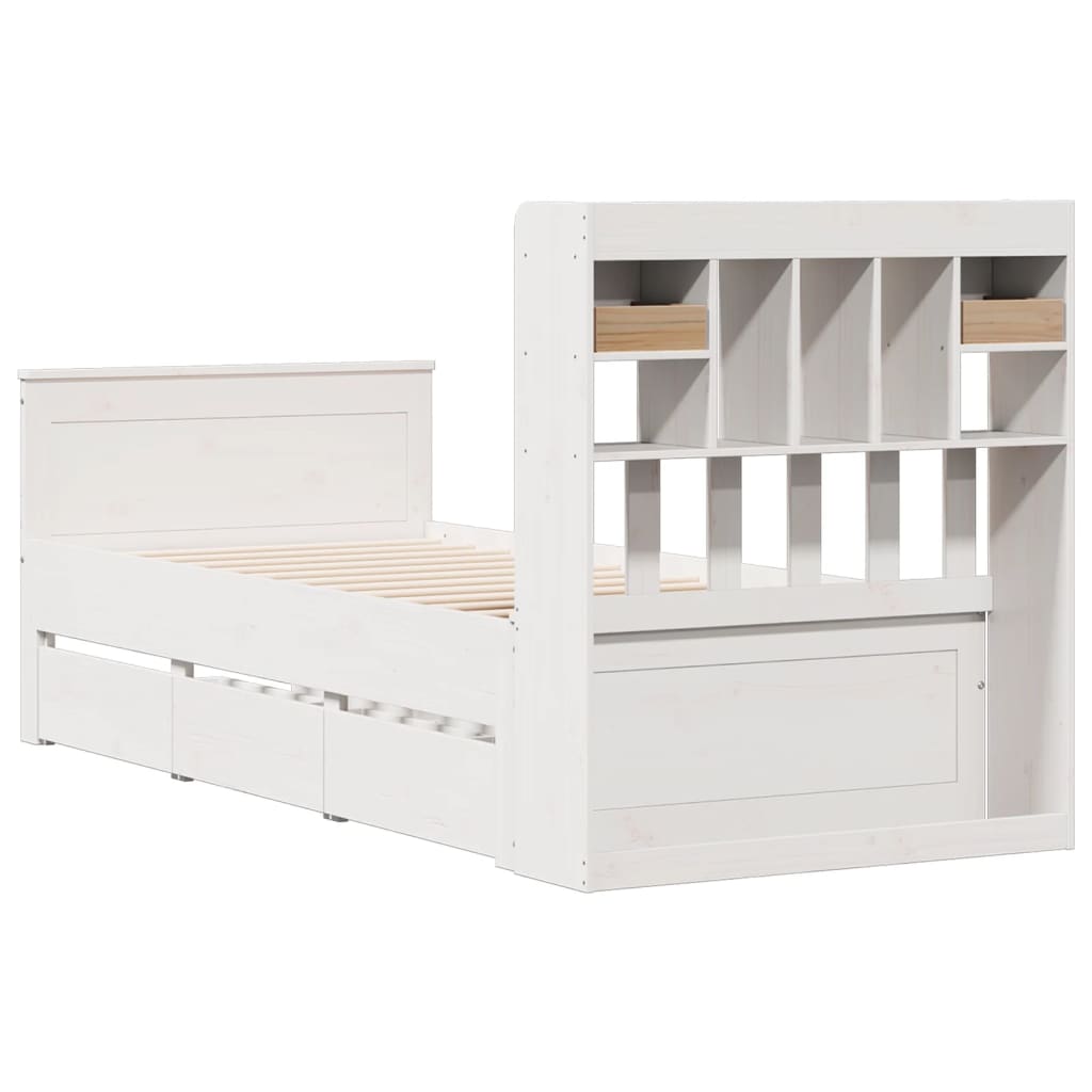 Lit bibliothèque sans matelas blanc 90x200cm bois de pin massif - XIOS