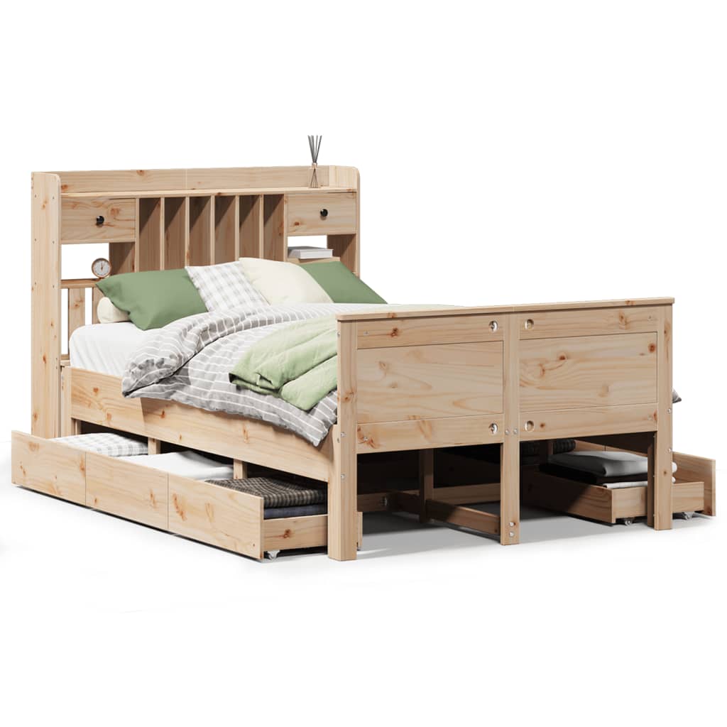 Lit bibliothèque sans matelas 135x190 cm bois de pin massif - XIOS