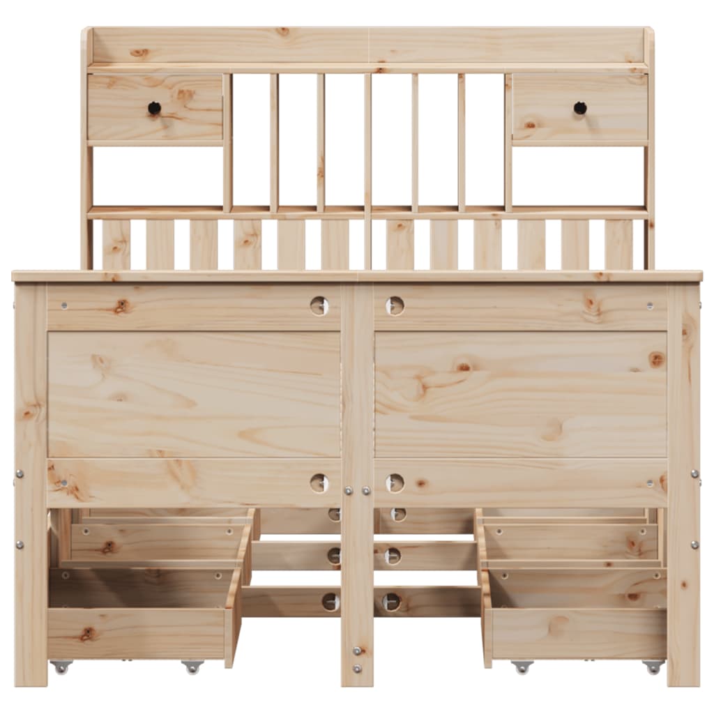 Lit bibliothèque sans matelas 135x190 cm bois de pin massif - XIOS