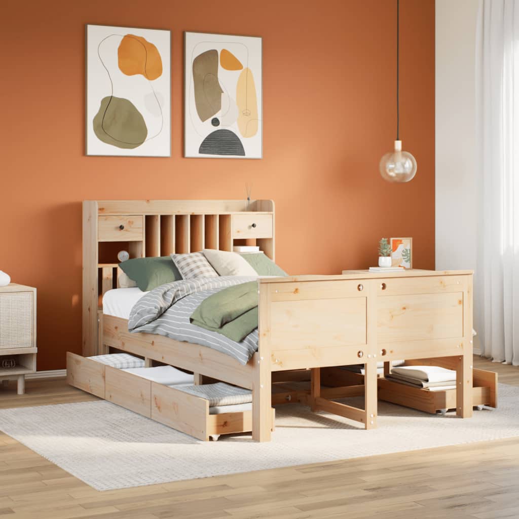 Lit bibliothèque sans matelas 135x190 cm bois de pin massif - XIOS