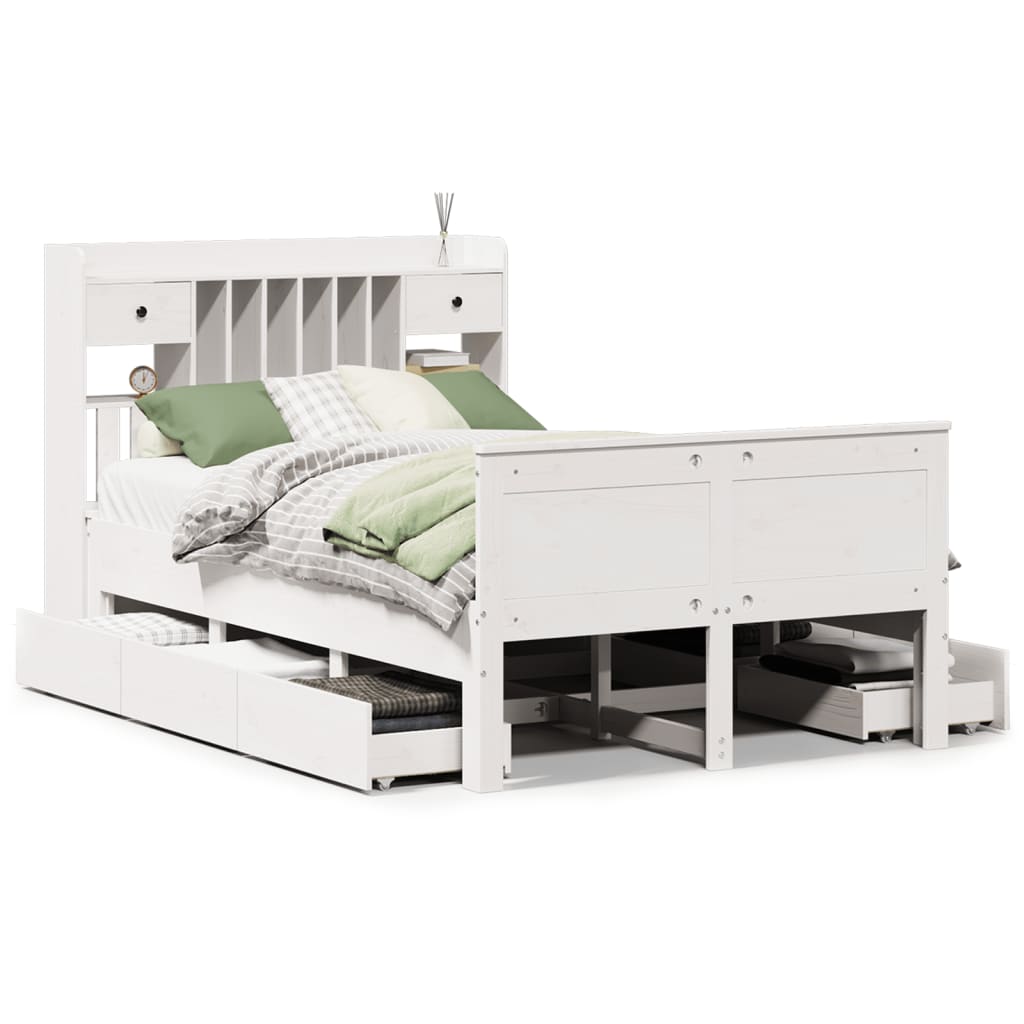 Lit bibliothèque sans matelas blanc 135x190 cm bois pin massif - XIOS