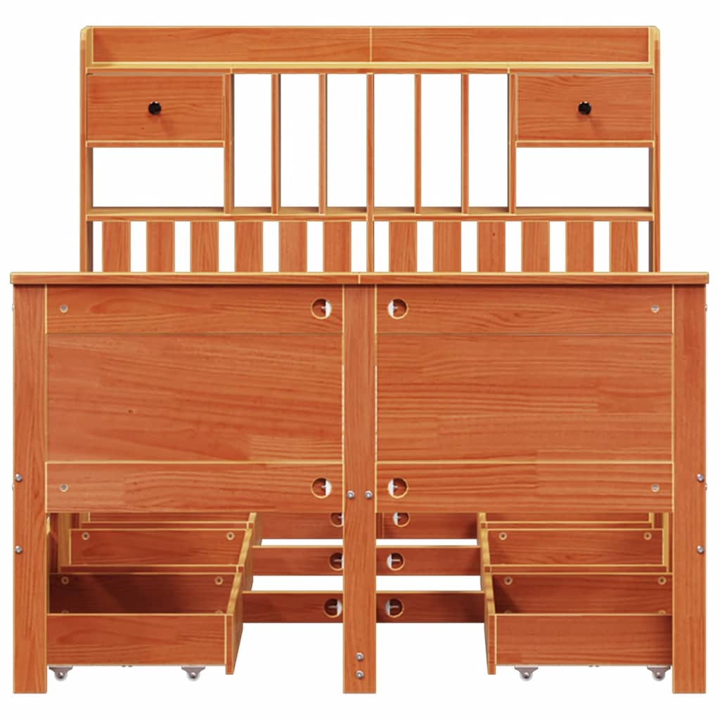Lit bibliothèque sans matelas cire marron 135x190 cm pin massif - XIOS
