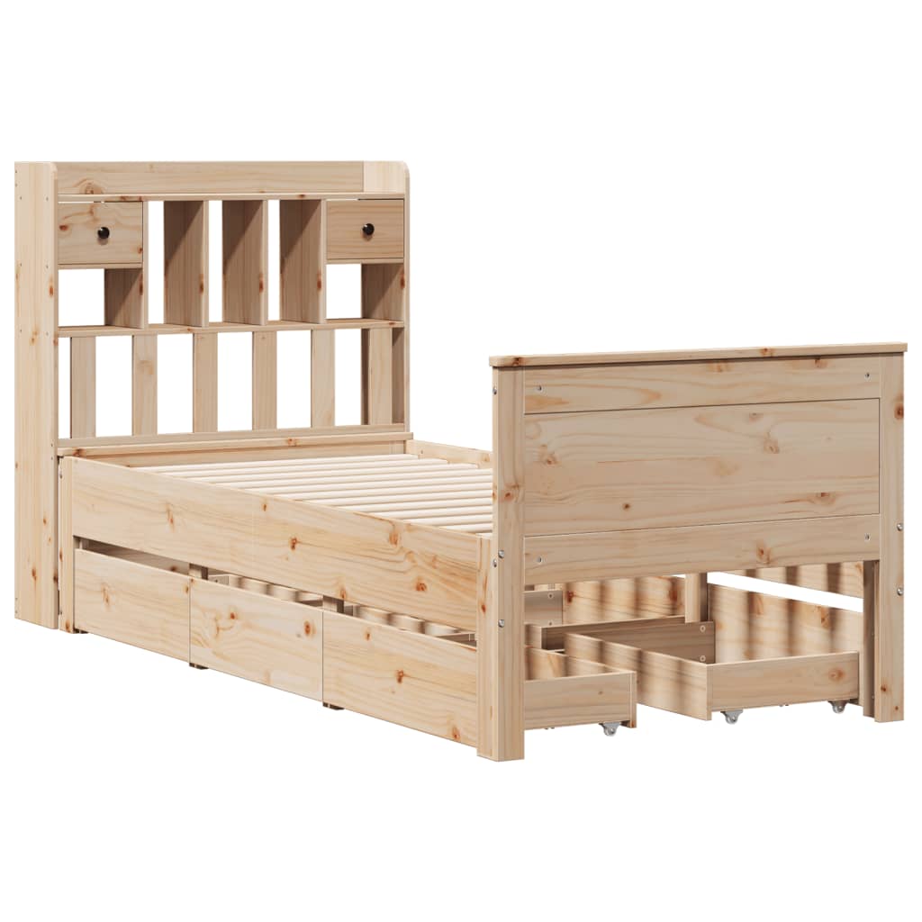 Lit bibliothèque sans matelas 90x190 cm bois de pin massif - XIOS
