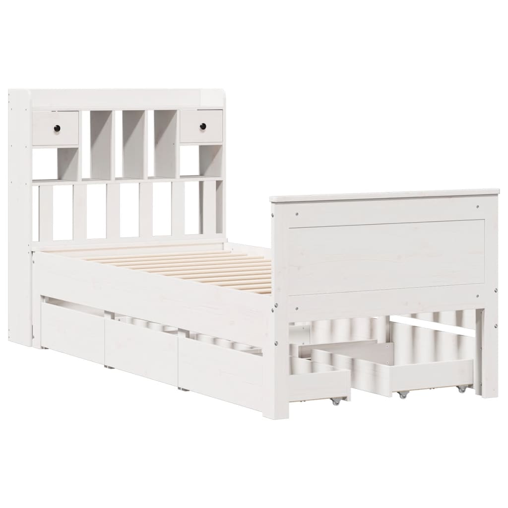 Lit bibliothèque sans matelas blanc 90x190cm bois de pin massif - XIOS