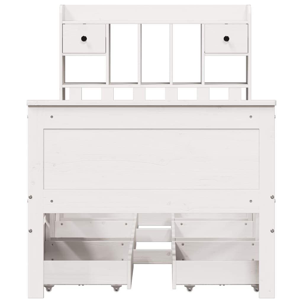 Lit bibliothèque sans matelas blanc 90x190cm bois de pin massif - XIOS
