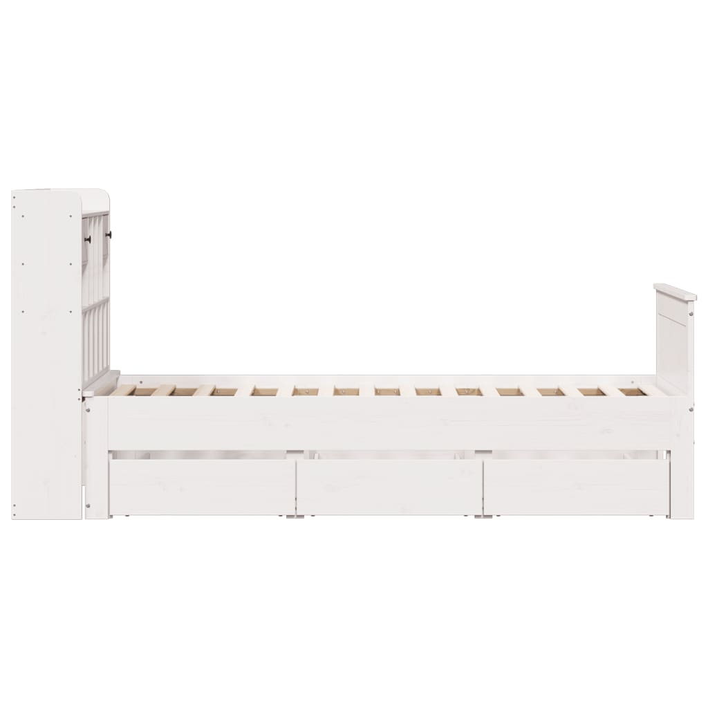Lit bibliothèque sans matelas blanc 90x190cm bois de pin massif - XIOS