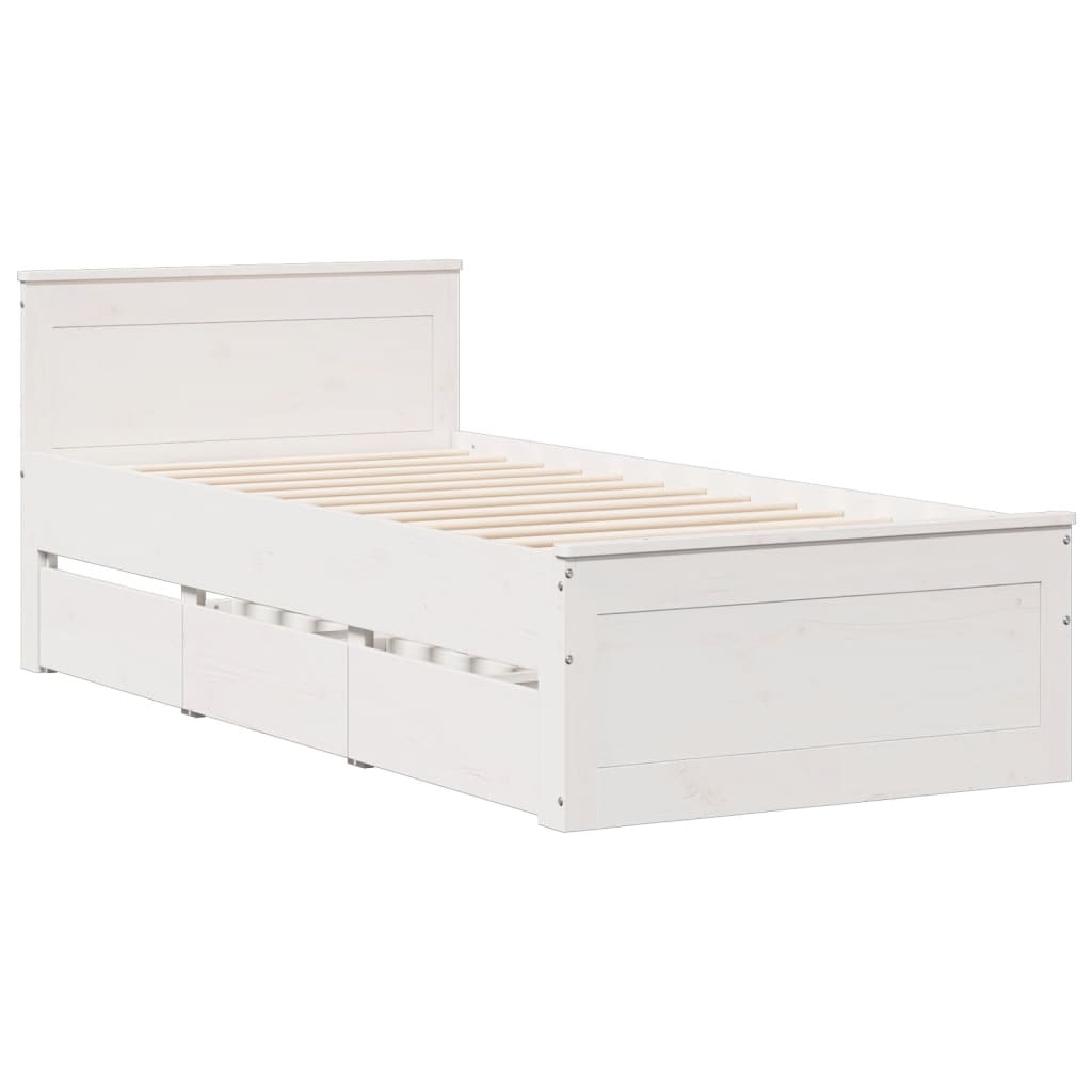 Lit bibliothèque sans matelas blanc 90x190cm bois de pin massif - XIOS