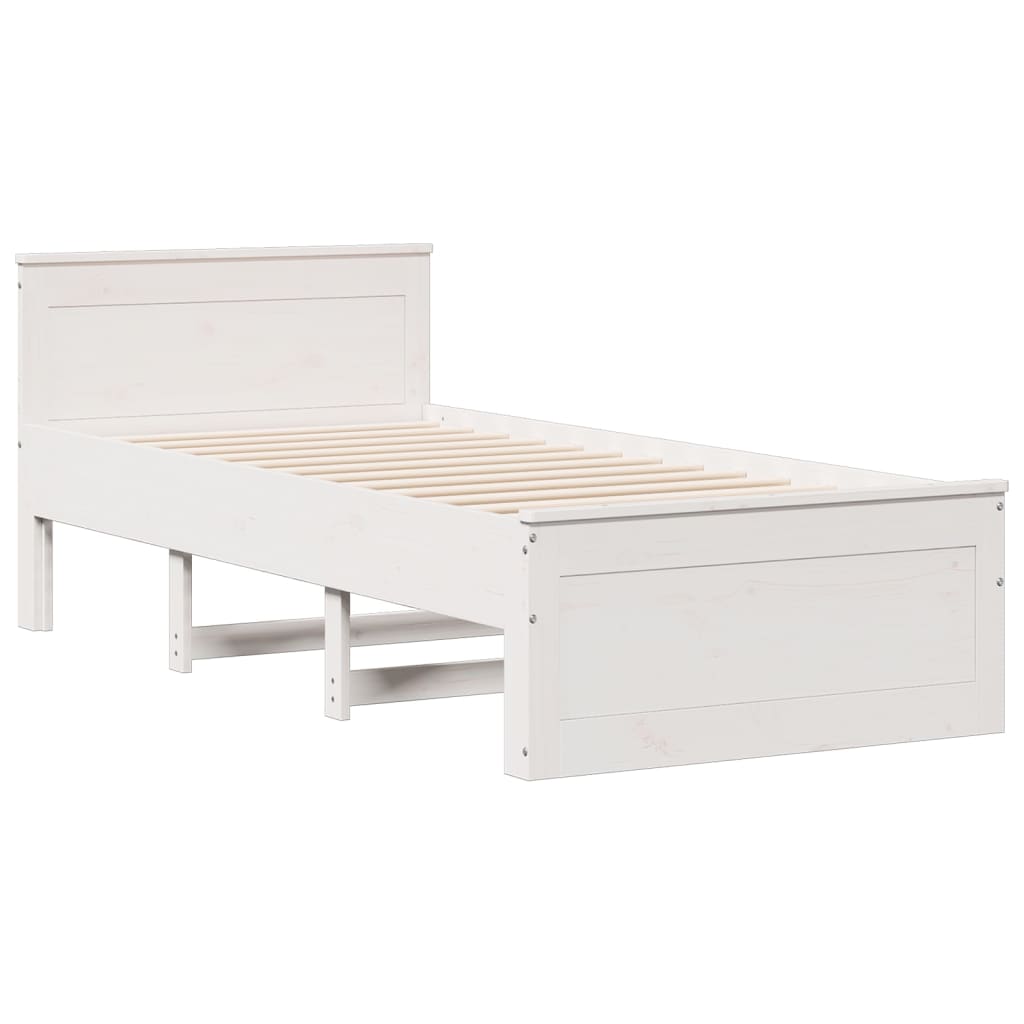 Lit bibliothèque sans matelas blanc 90x190cm bois de pin massif - XIOS