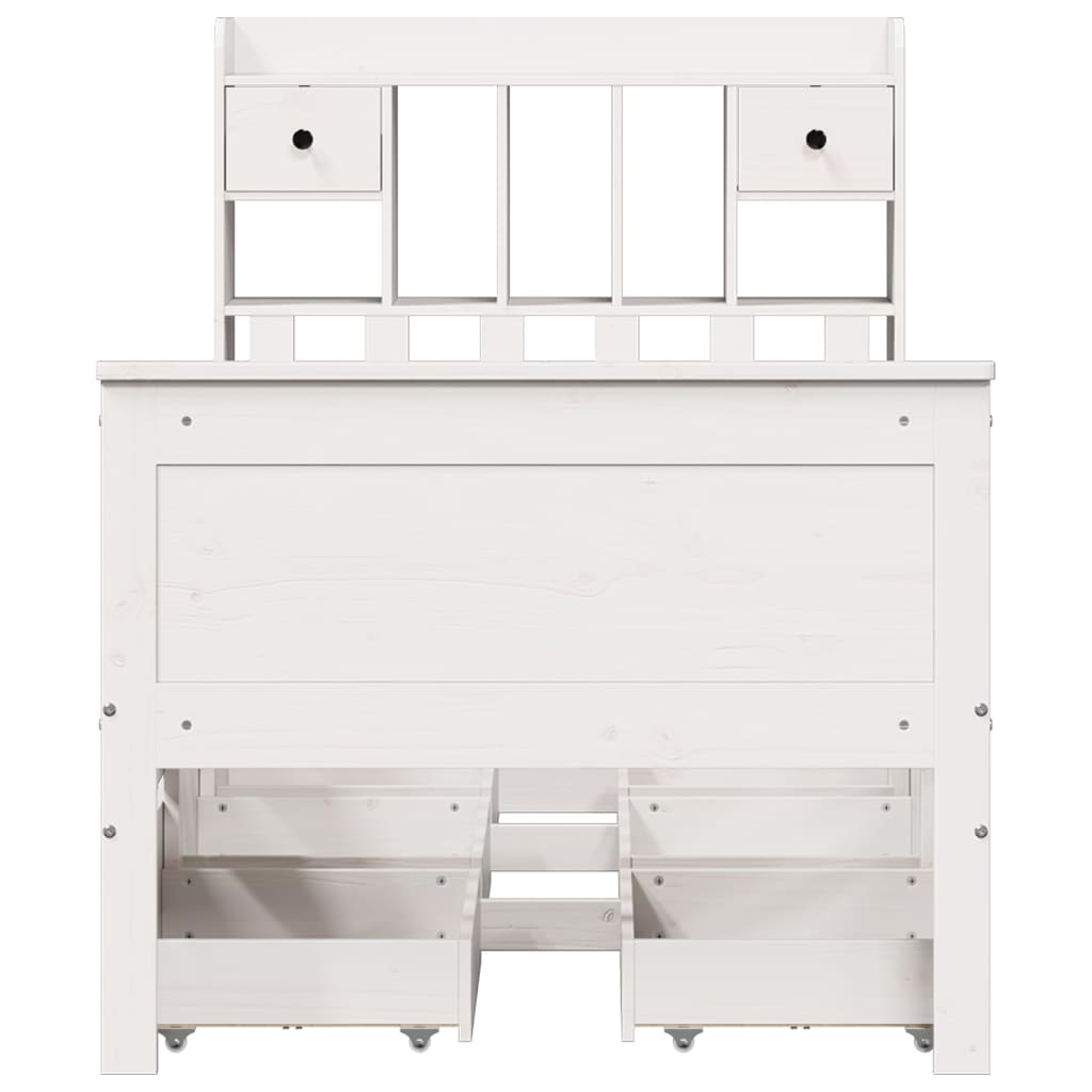 Lit bibliothèque sans matelas blanc 75x190cm bois de pin massif - XIOS