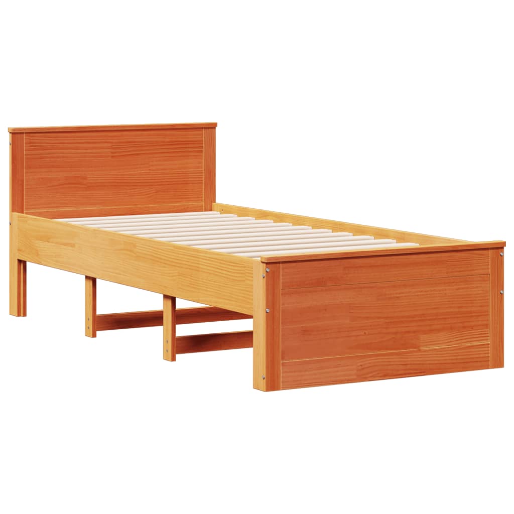 Lit bibliothèque sans matelas cire marron 75x190 cm pin massif - XIOS