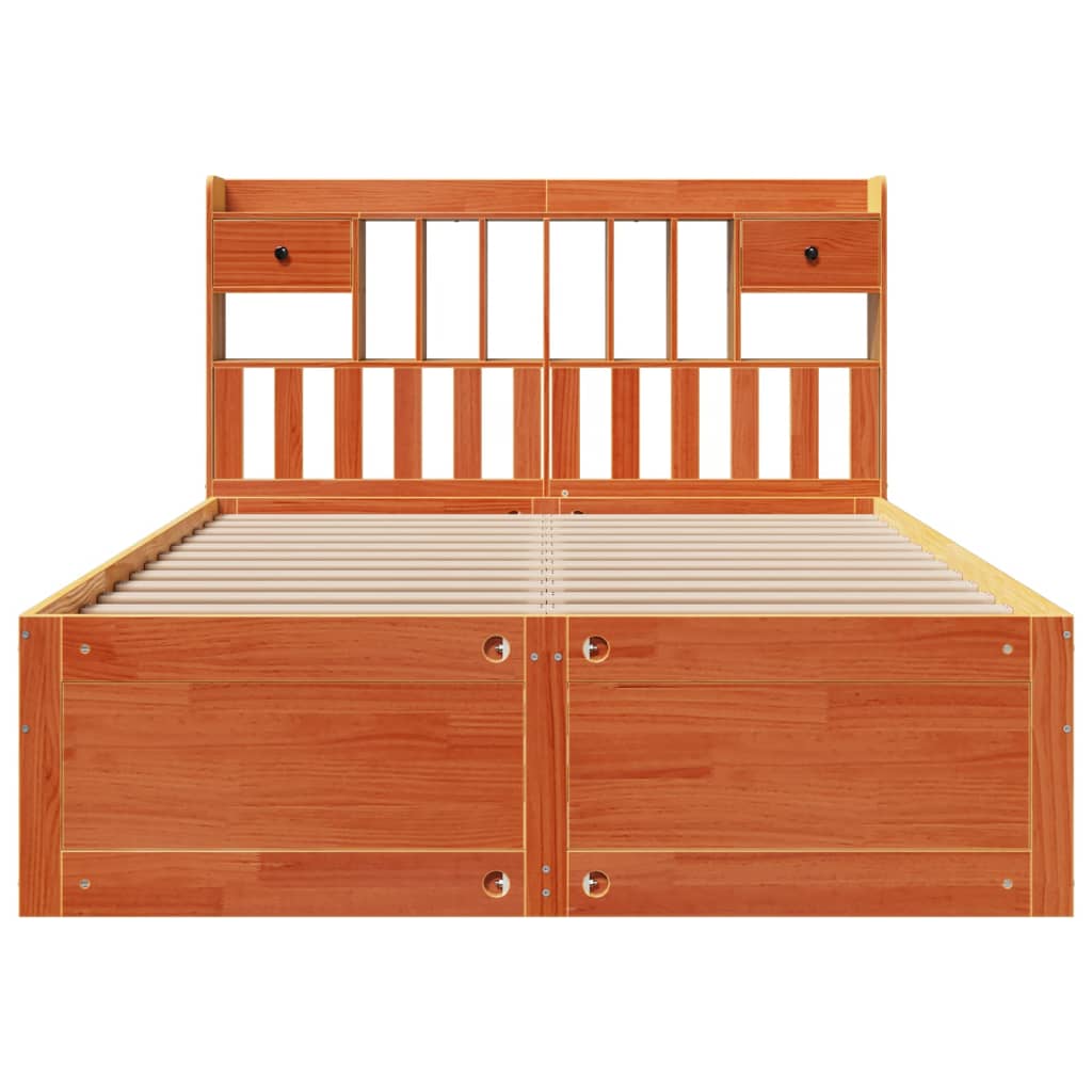 Lit bibliothèque sans matelas cire marron 150x200 cm pin massif - XIOS