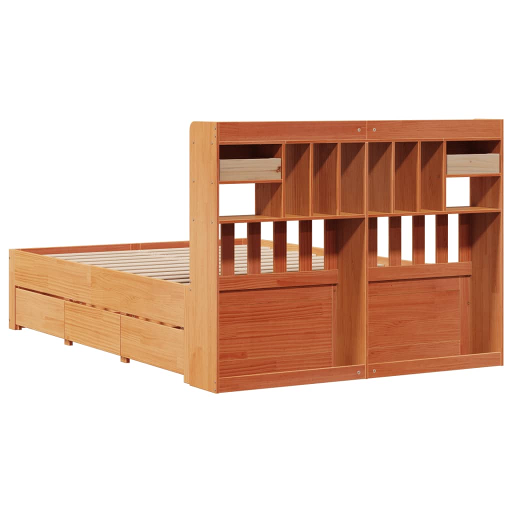 Lit bibliothèque sans matelas cire marron 150x200 cm pin massif - XIOS