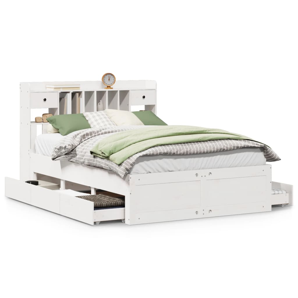 Lit bibliothèque sans matelas blanc 140x200 cm bois pin massif - XIOS