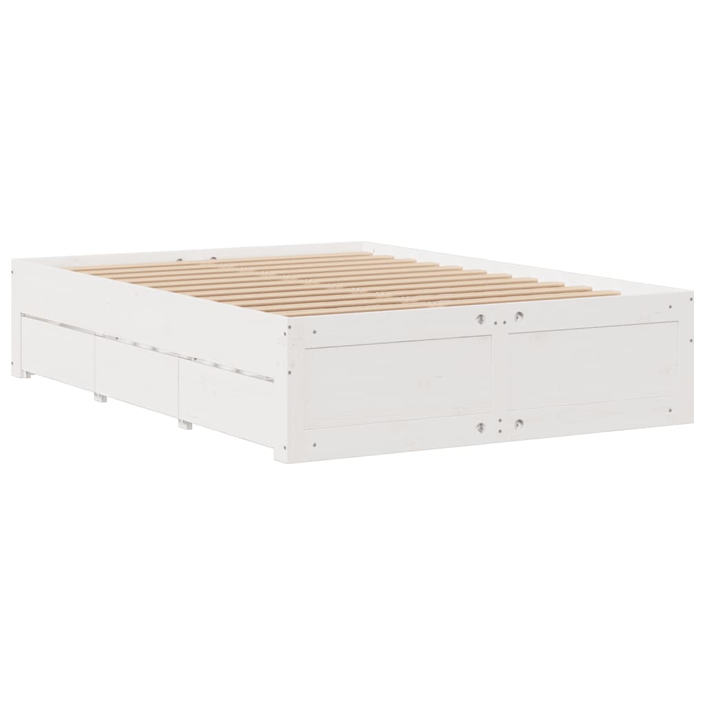 Lit bibliothèque sans matelas blanc 140x200 cm bois pin massif - XIOS