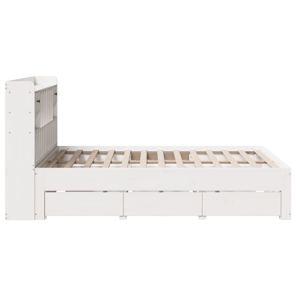 Lit bibliothèque sans matelas blanc 140x200 cm bois pin massif - XIOS