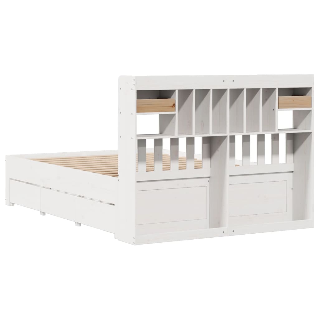 Lit bibliothèque sans matelas blanc 140x200 cm bois pin massif - XIOS