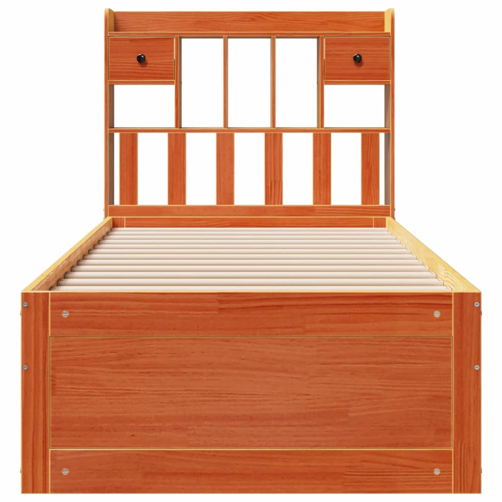 Lit bibliothèque sans matelas cire marron 100x200 cm pin massif - XIOS