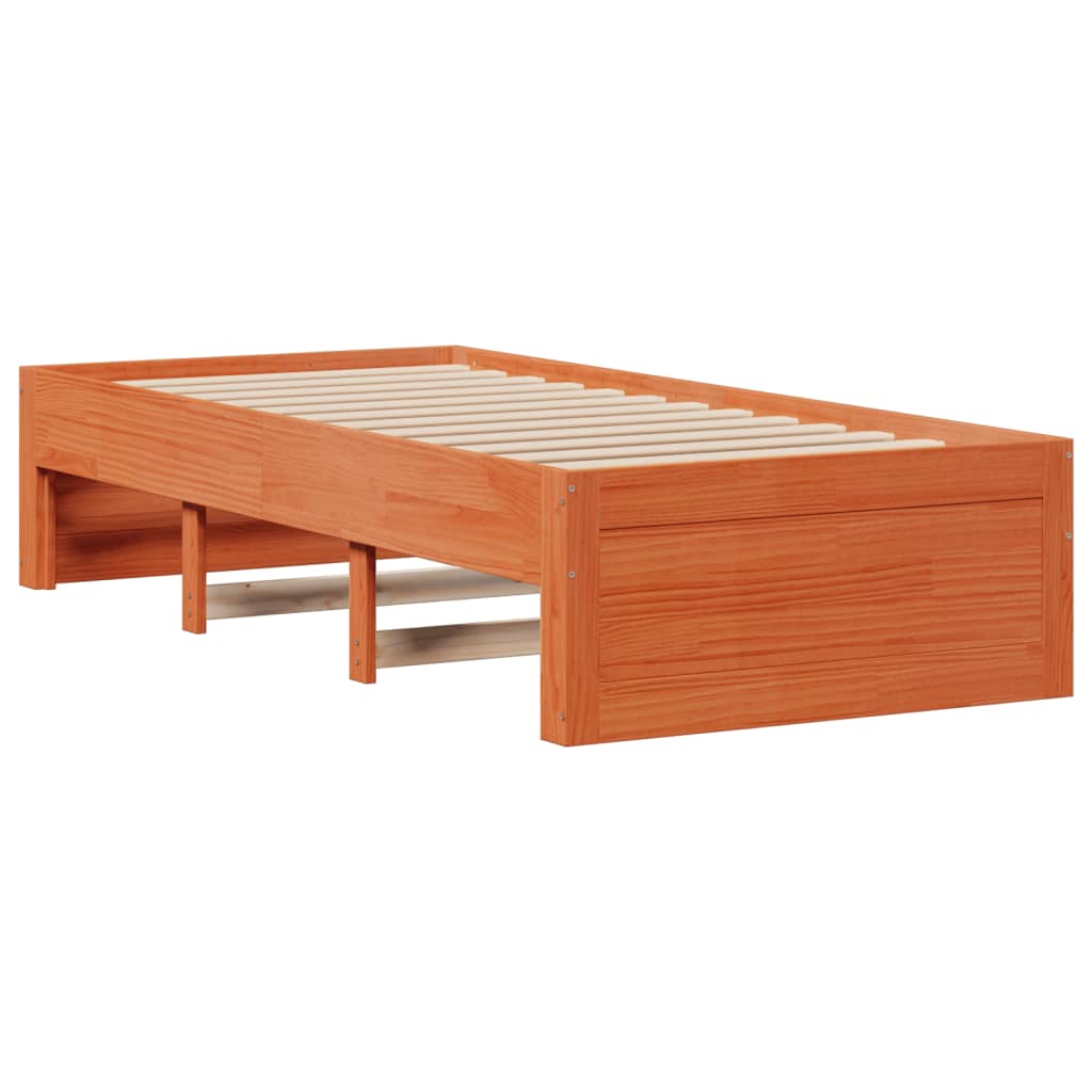 Lit bibliothèque sans matelas cire marron 100x200 cm pin massif - XIOS