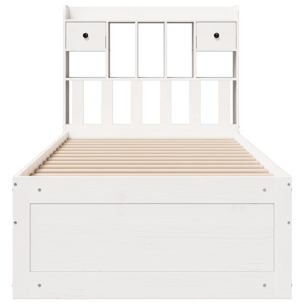 Lit bibliothèque sans matelas blanc 90x200cm bois de pin massif - XIOS