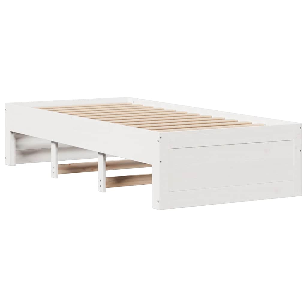 Lit bibliothèque sans matelas blanc 90x200cm bois de pin massif - XIOS