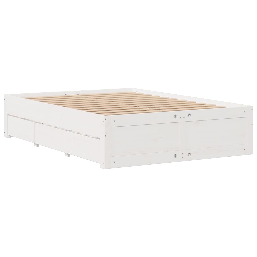 Lit bibliothèque sans matelas blanc 140x190 cm bois pin massif - XIOS
