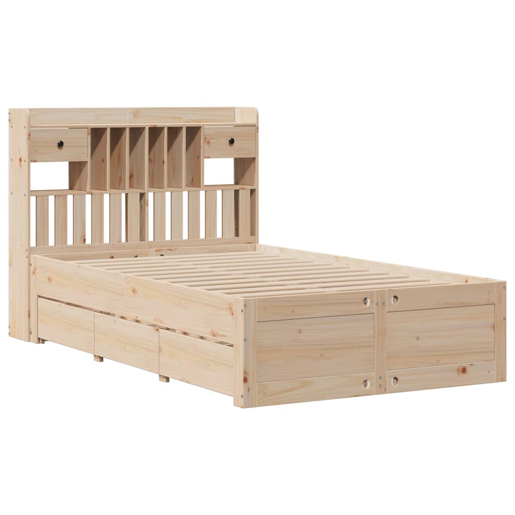 Lit bibliothèque sans matelas 135x190 cm bois de pin massif - XIOS