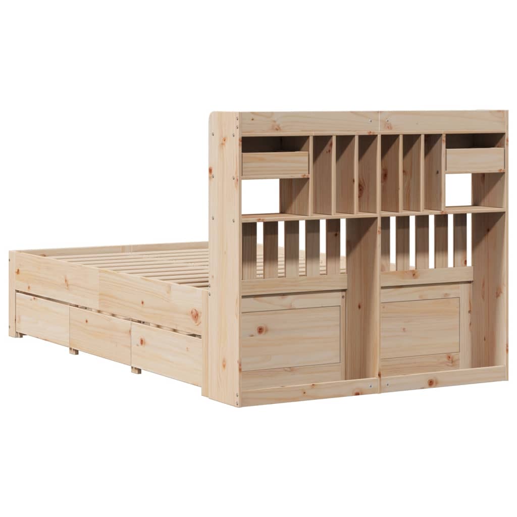 Lit bibliothèque sans matelas 135x190 cm bois de pin massif - XIOS