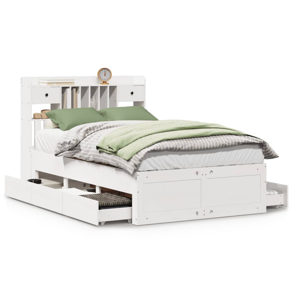 Lit bibliothèque sans matelas blanc 135x190 cm bois pin massif - XIOS