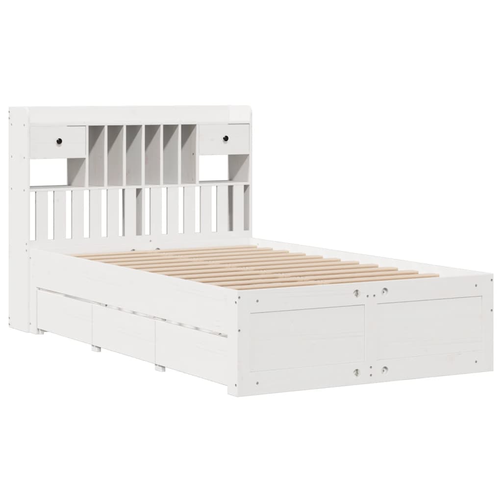 Lit bibliothèque sans matelas blanc 135x190 cm bois pin massif - XIOS
