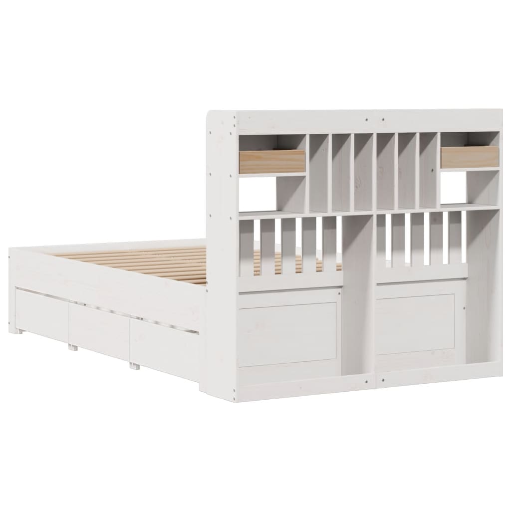 Lit bibliothèque sans matelas blanc 135x190 cm bois pin massif - XIOS