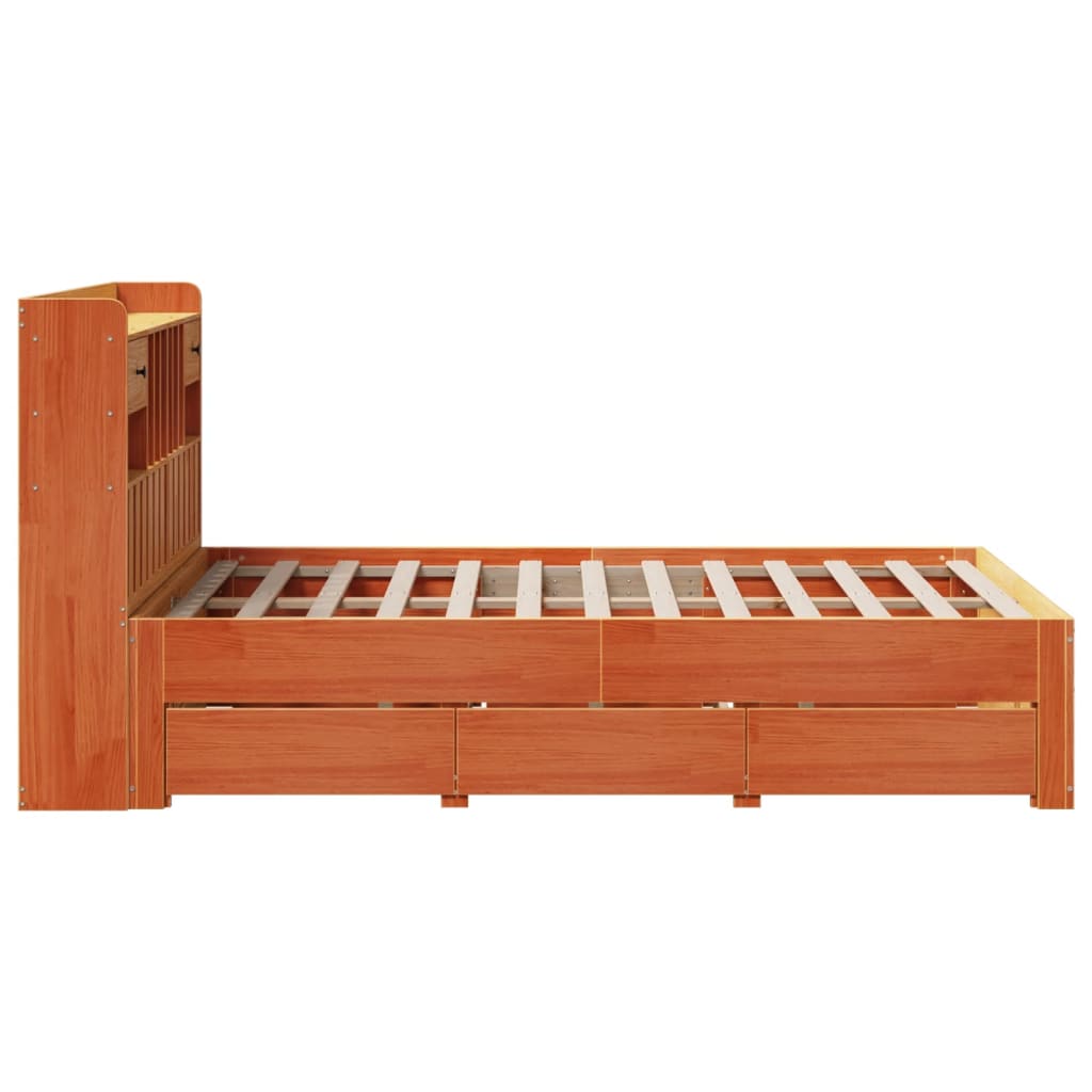Lit bibliothèque sans matelas cire marron 135x190 cm pin massif - XIOS