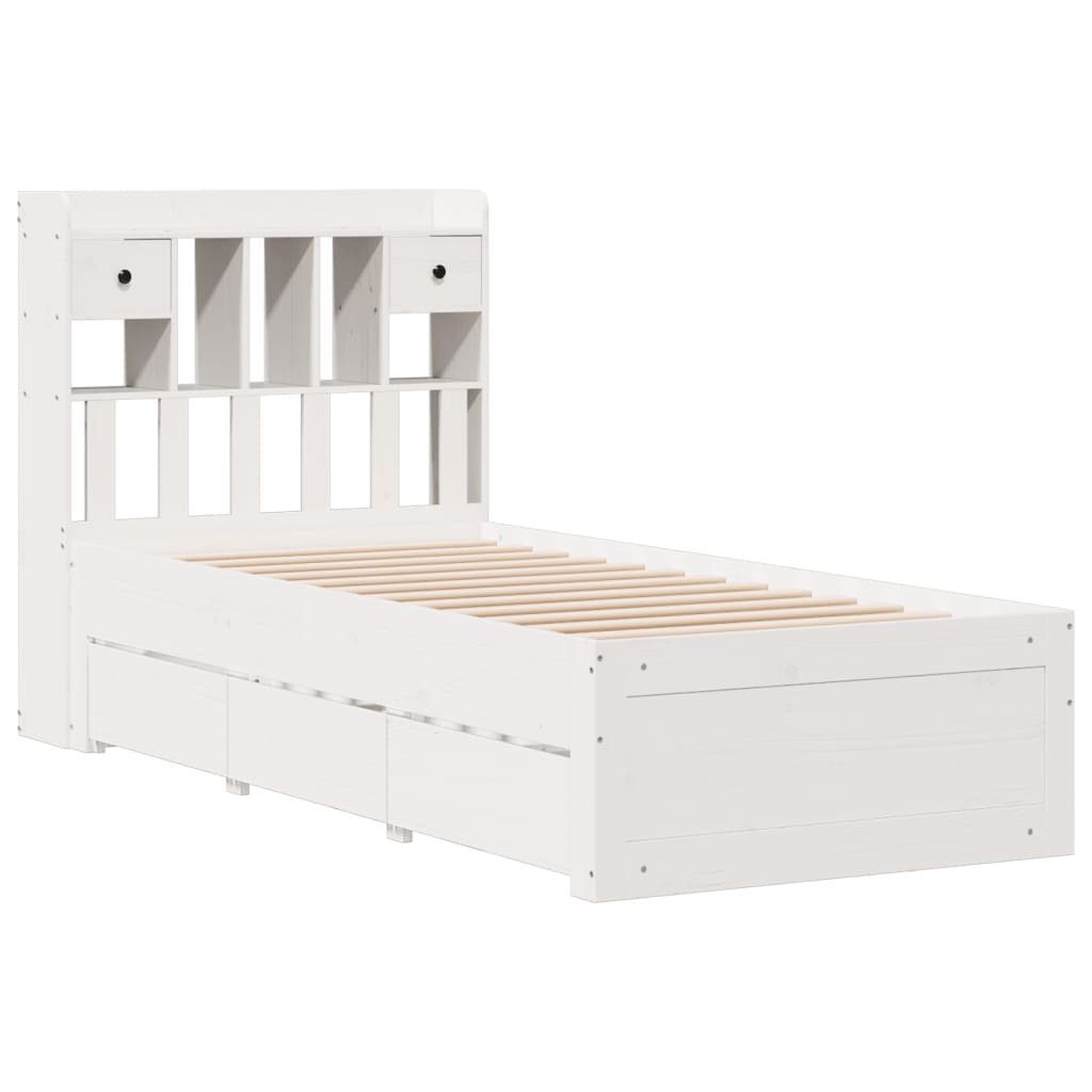 Lit bibliothèque sans matelas blanc 75x190cm bois de pin massif - XIOS