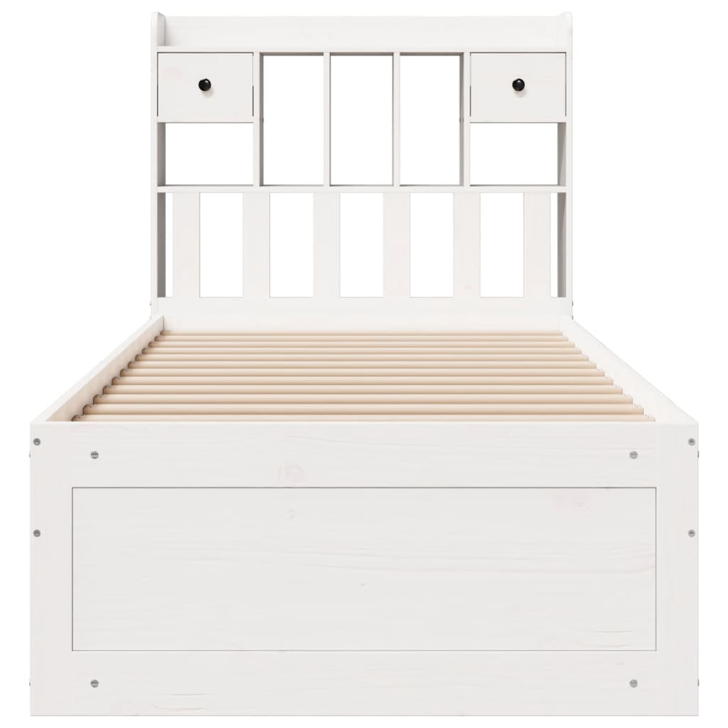Lit bibliothèque sans matelas blanc 75x190cm bois de pin massif - XIOS