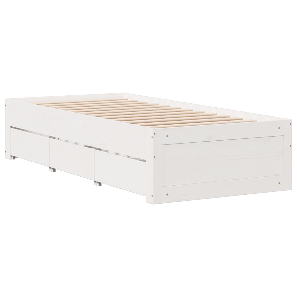 Lit bibliothèque sans matelas blanc 75x190cm bois de pin massif - XIOS