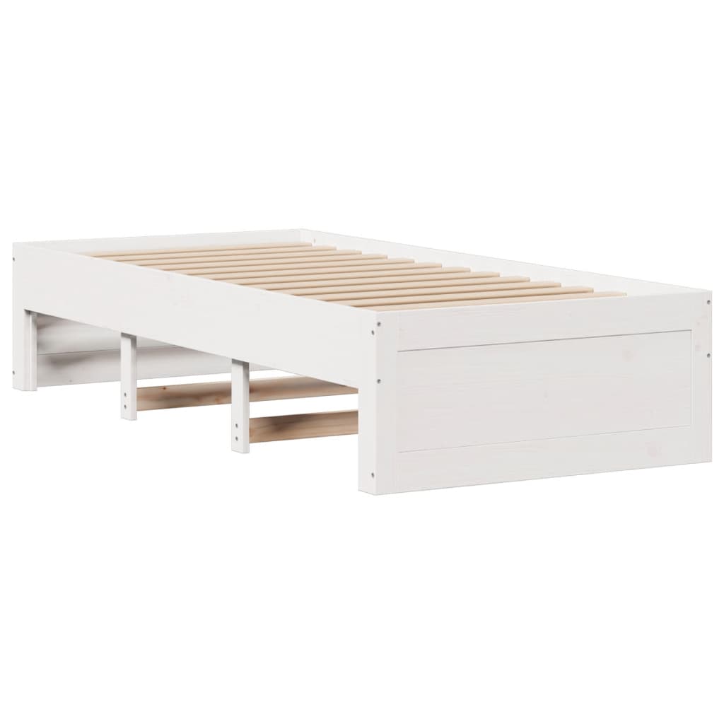 Lit bibliothèque sans matelas blanc 75x190cm bois de pin massif - XIOS