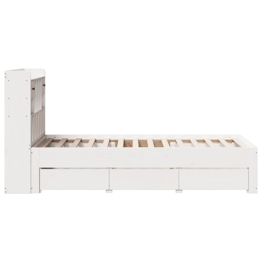 Lit bibliothèque sans matelas blanc 75x190cm bois de pin massif - XIOS