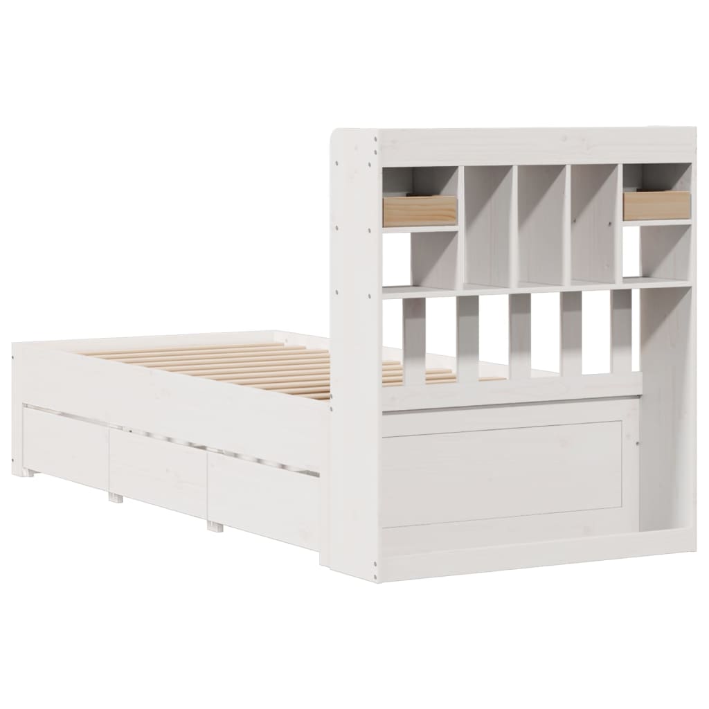 Lit bibliothèque sans matelas blanc 75x190cm bois de pin massif - XIOS