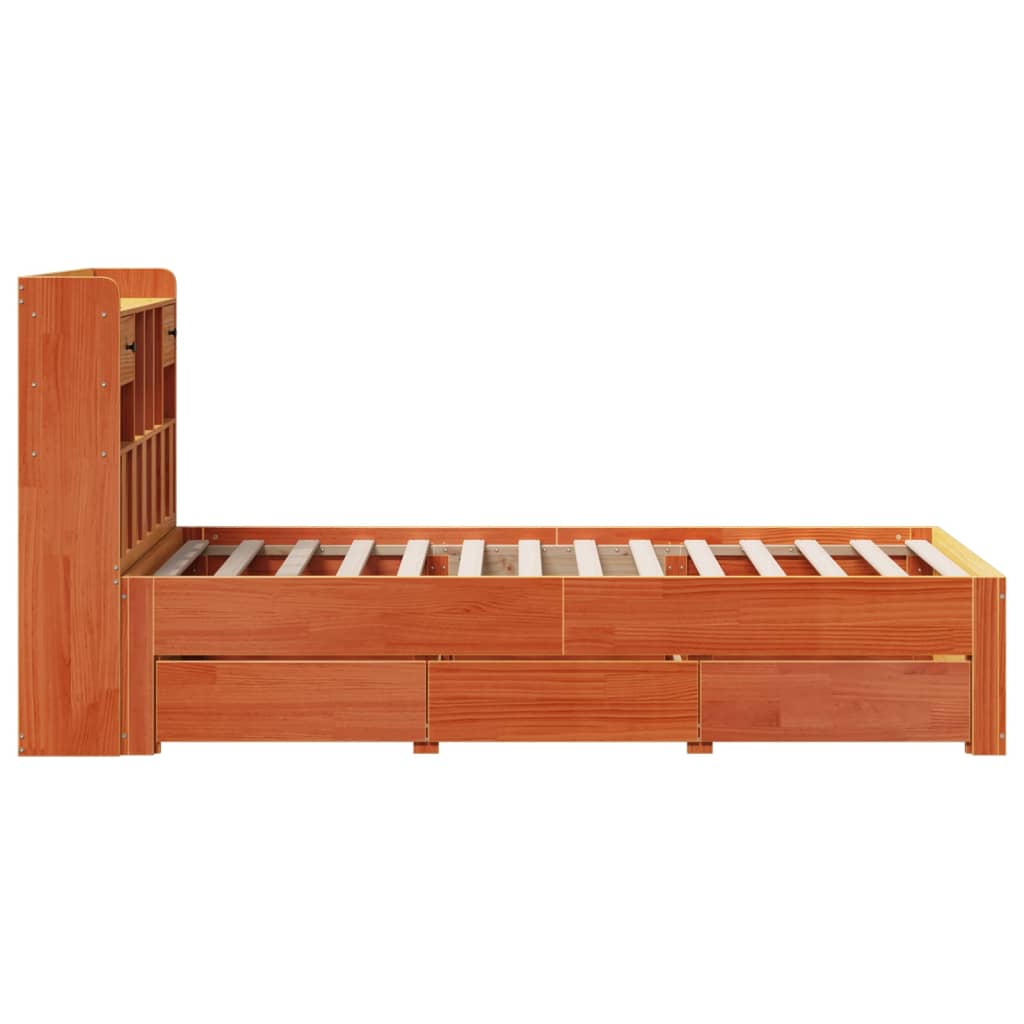 Lit bibliothèque sans matelas cire marron 75x190 cm pin massif - XIOS