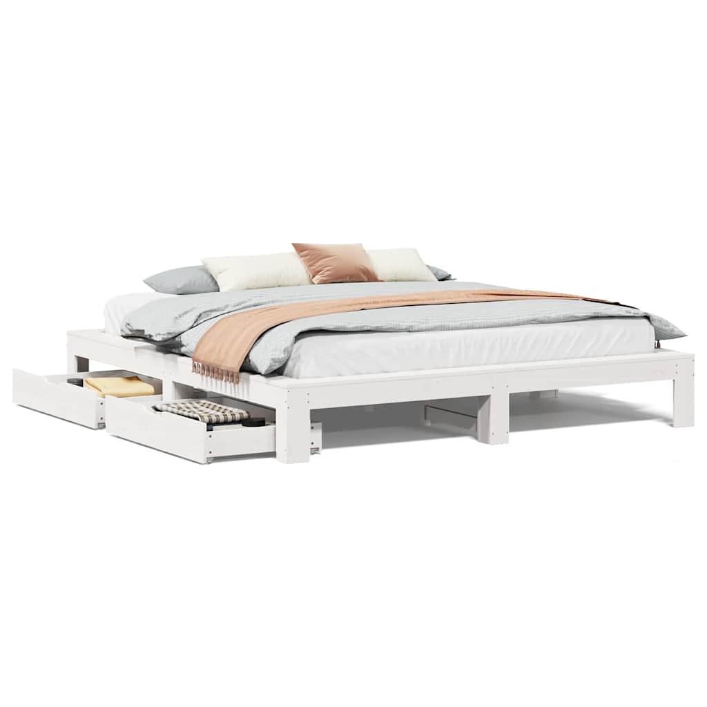 Cadre de lit sans matelas blanc 200x200 cm bois massif de pin - XIOS