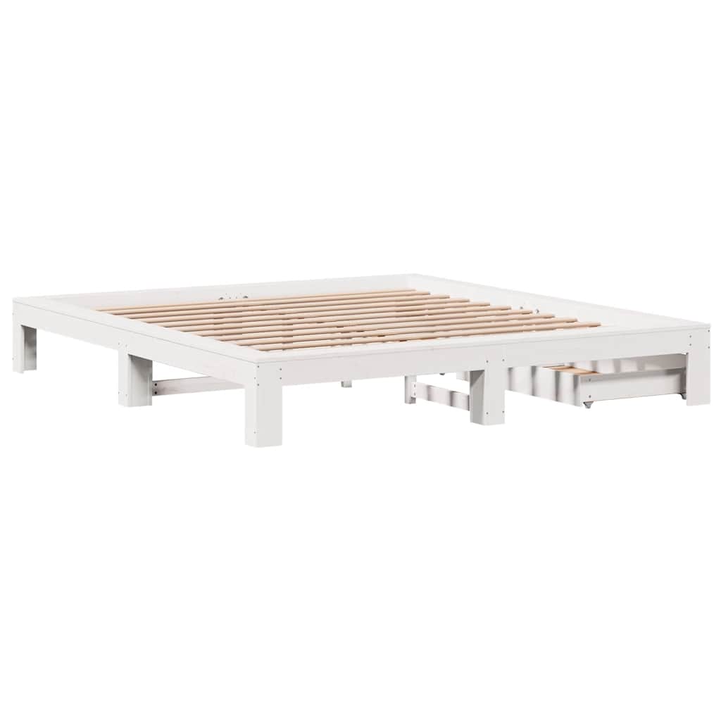 Cadre de lit sans matelas blanc 200x200 cm bois massif de pin - XIOS