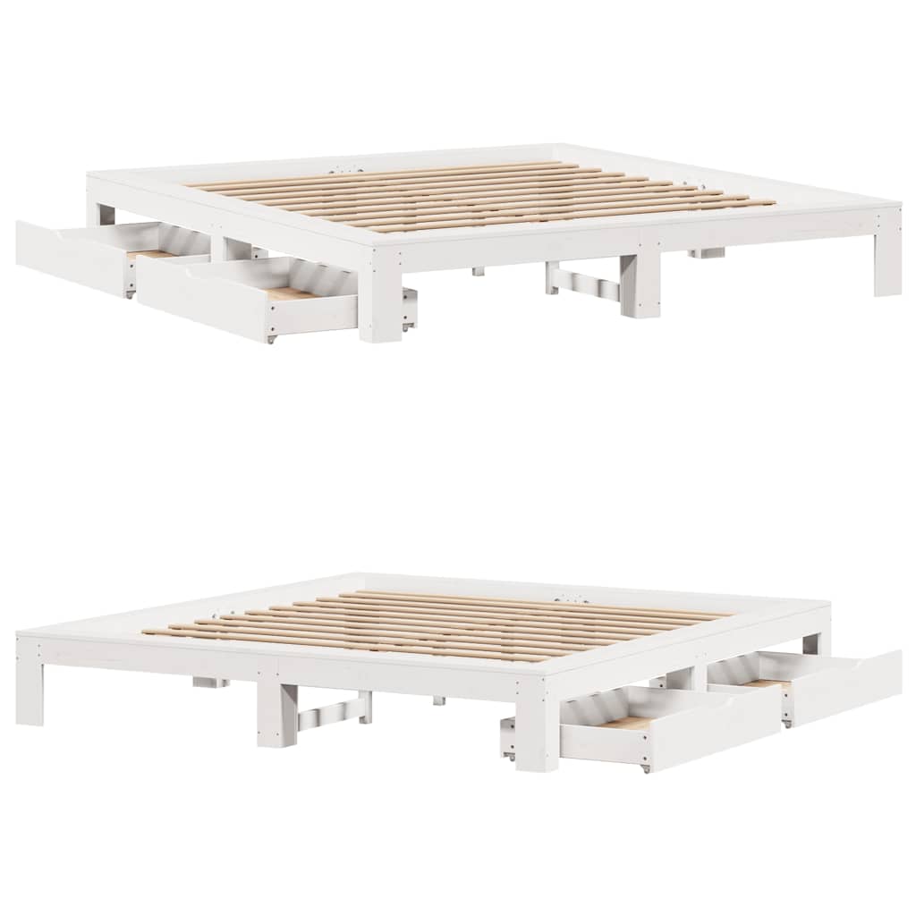 Cadre de lit sans matelas blanc 200x200 cm bois massif de pin - XIOS
