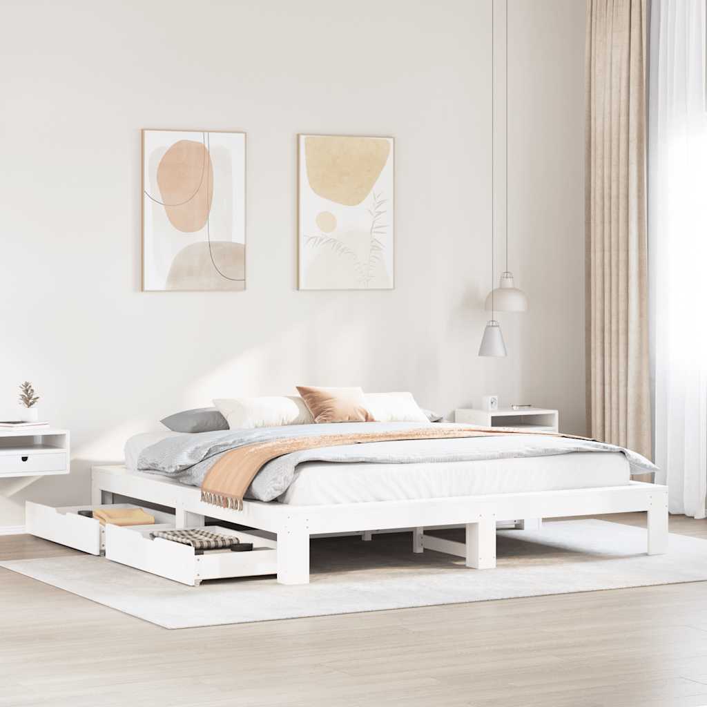 Cadre de lit sans matelas blanc 200x200 cm bois massif de pin - XIOS