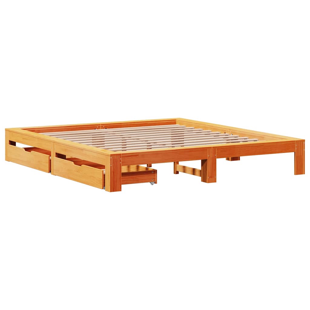 Cadre de lit sans matelas cire marron 200x200cm bois pin massif - XIOS