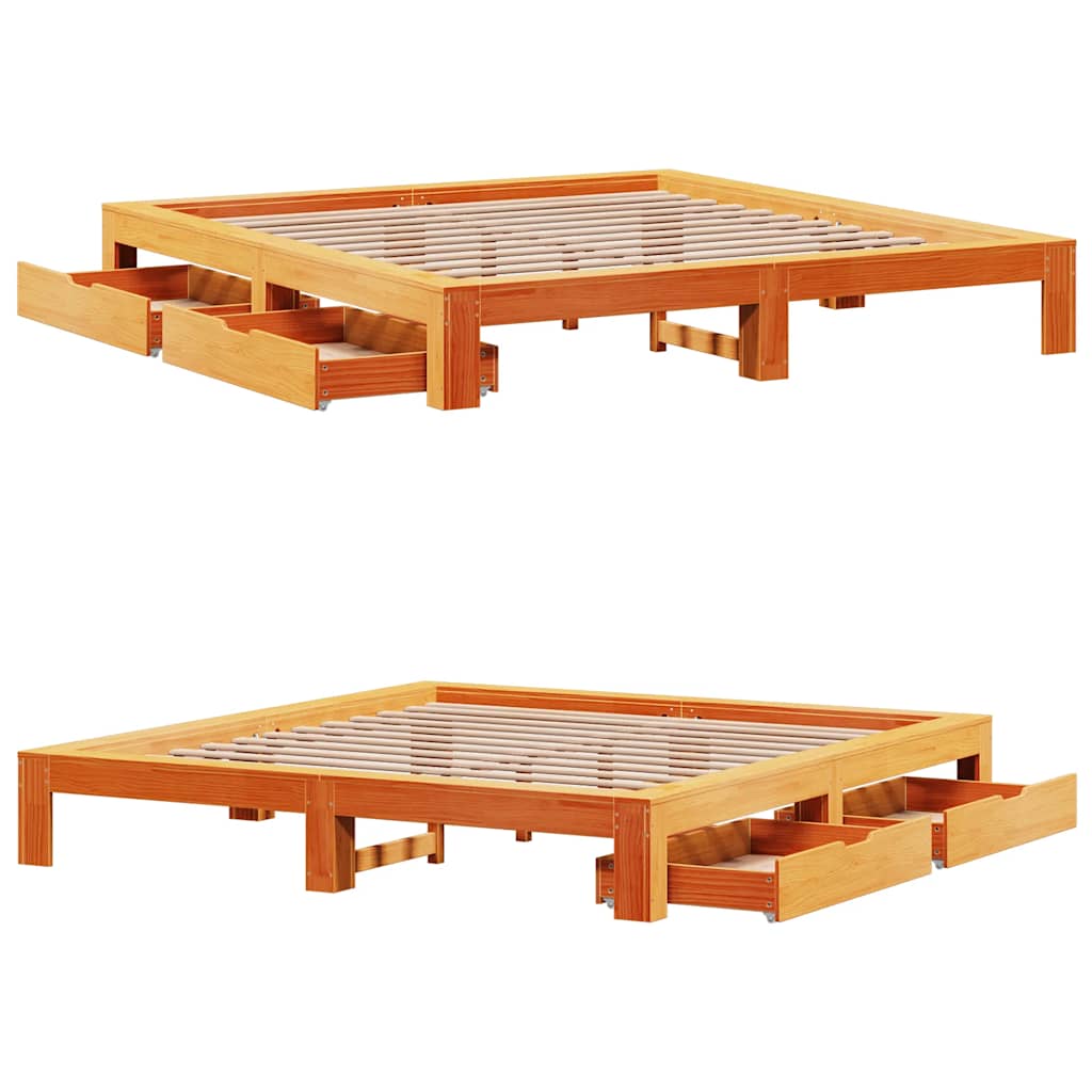 Cadre de lit sans matelas cire marron 200x200cm bois pin massif - XIOS