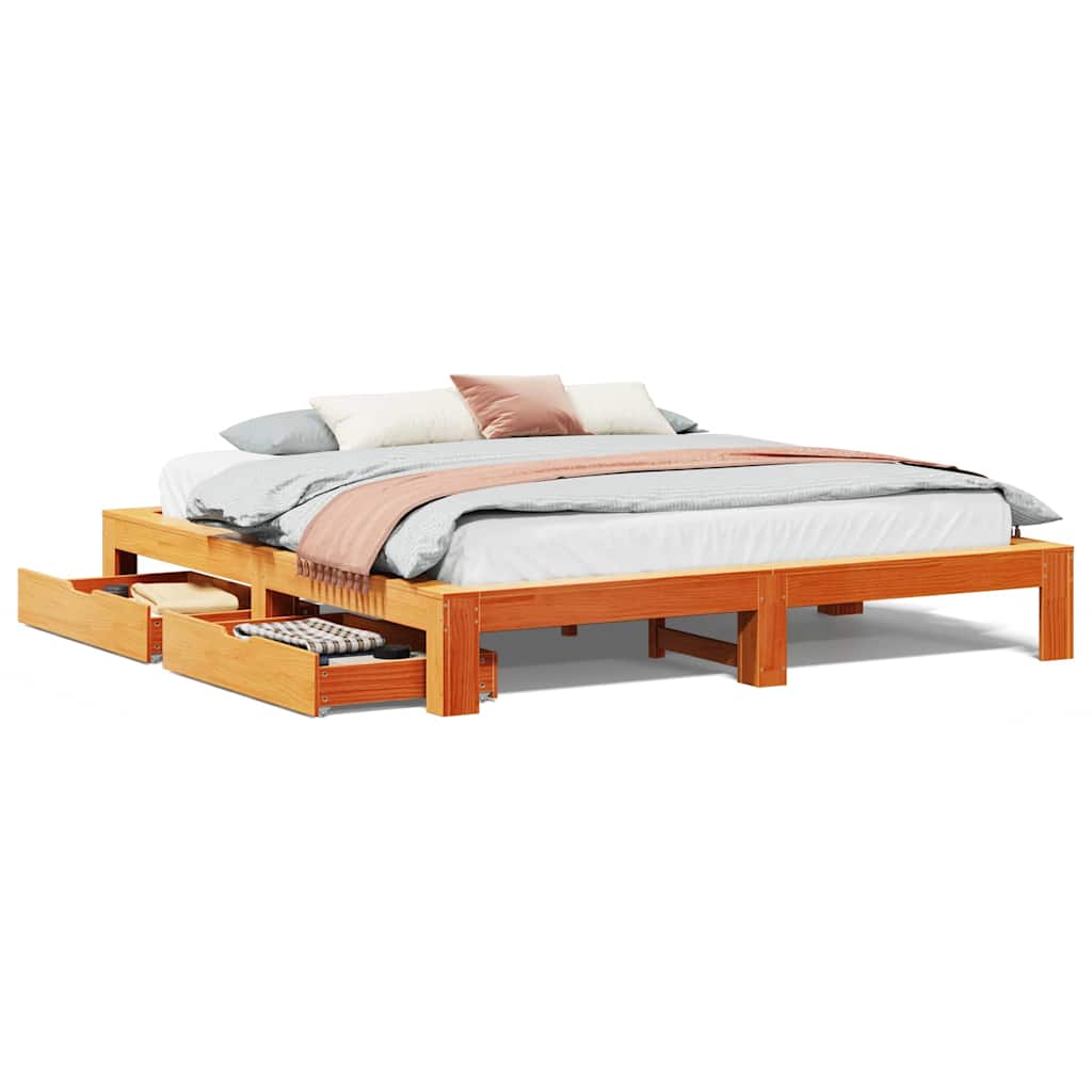 Cadre de lit sans matelas cire marron 180x200cm bois pin massif - XIOS