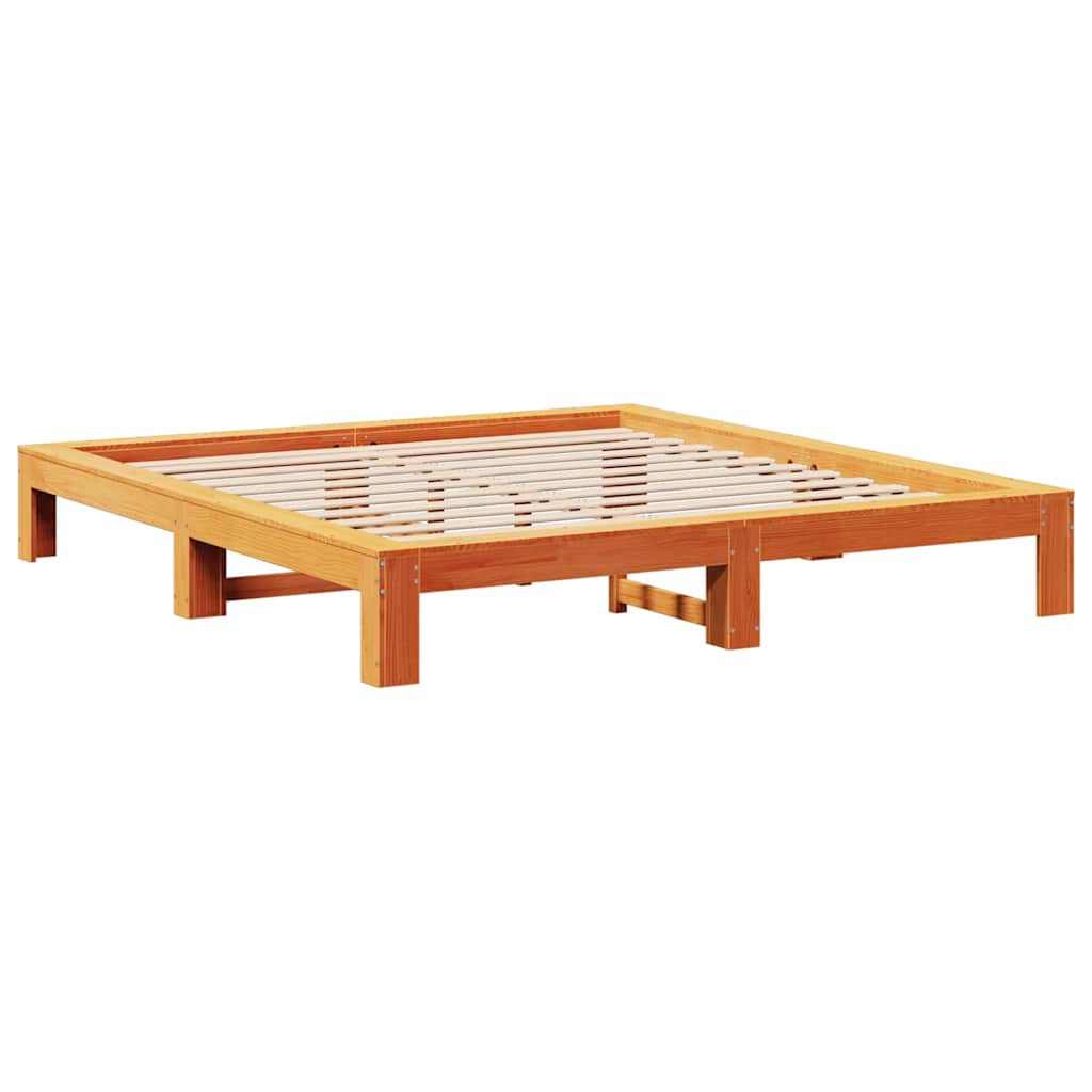 Cadre de lit sans matelas cire marron 180x200cm bois pin massif - XIOS