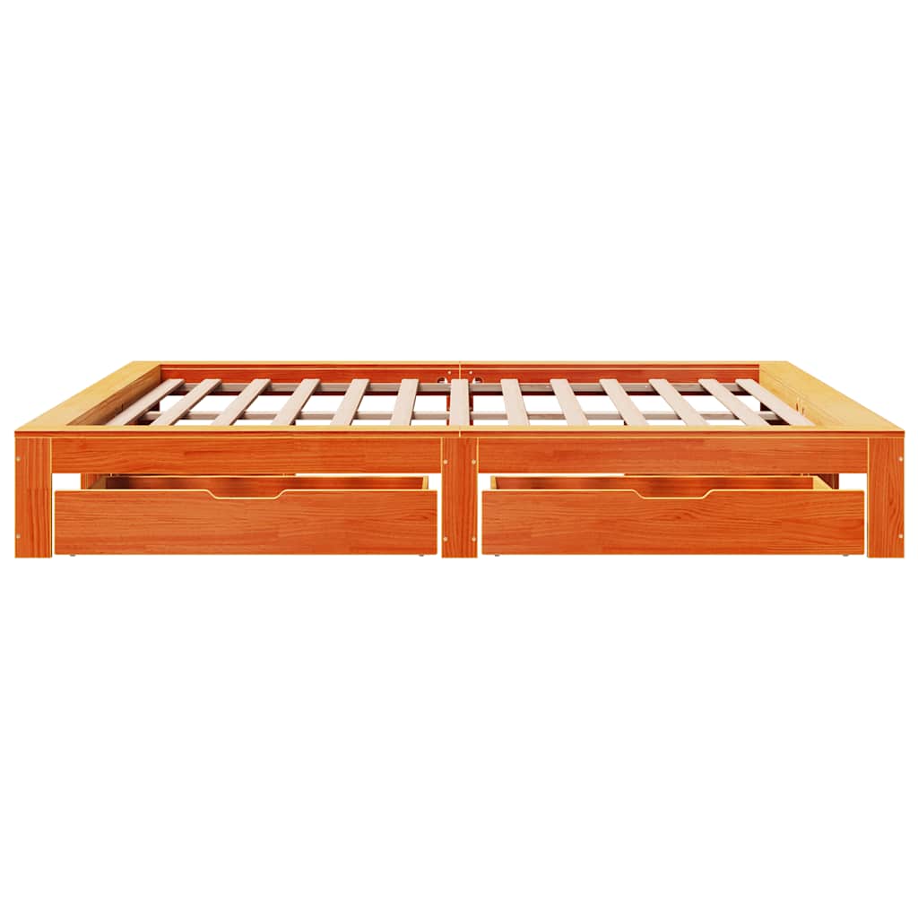 Cadre de lit sans matelas cire marron 180x200cm bois pin massif - XIOS