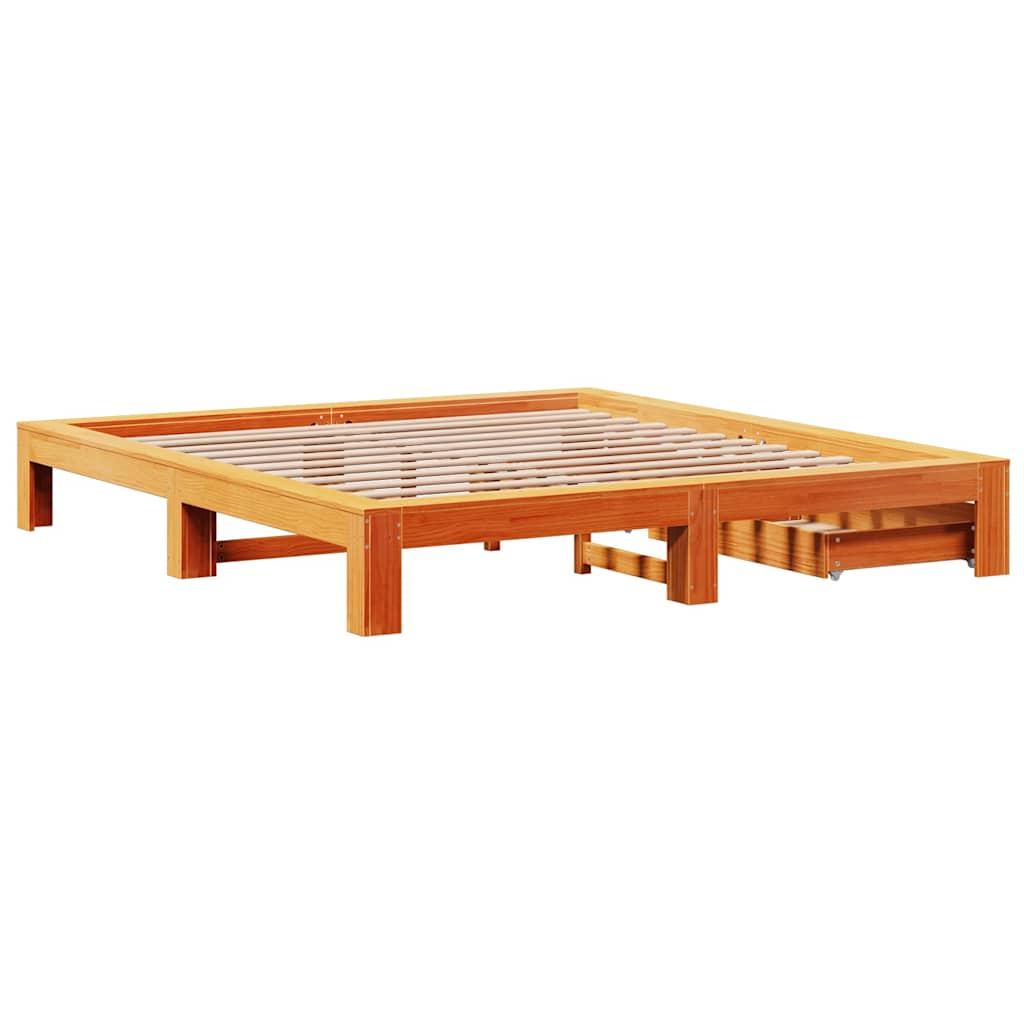 Cadre de lit sans matelas cire marron 180x200cm bois pin massif - XIOS